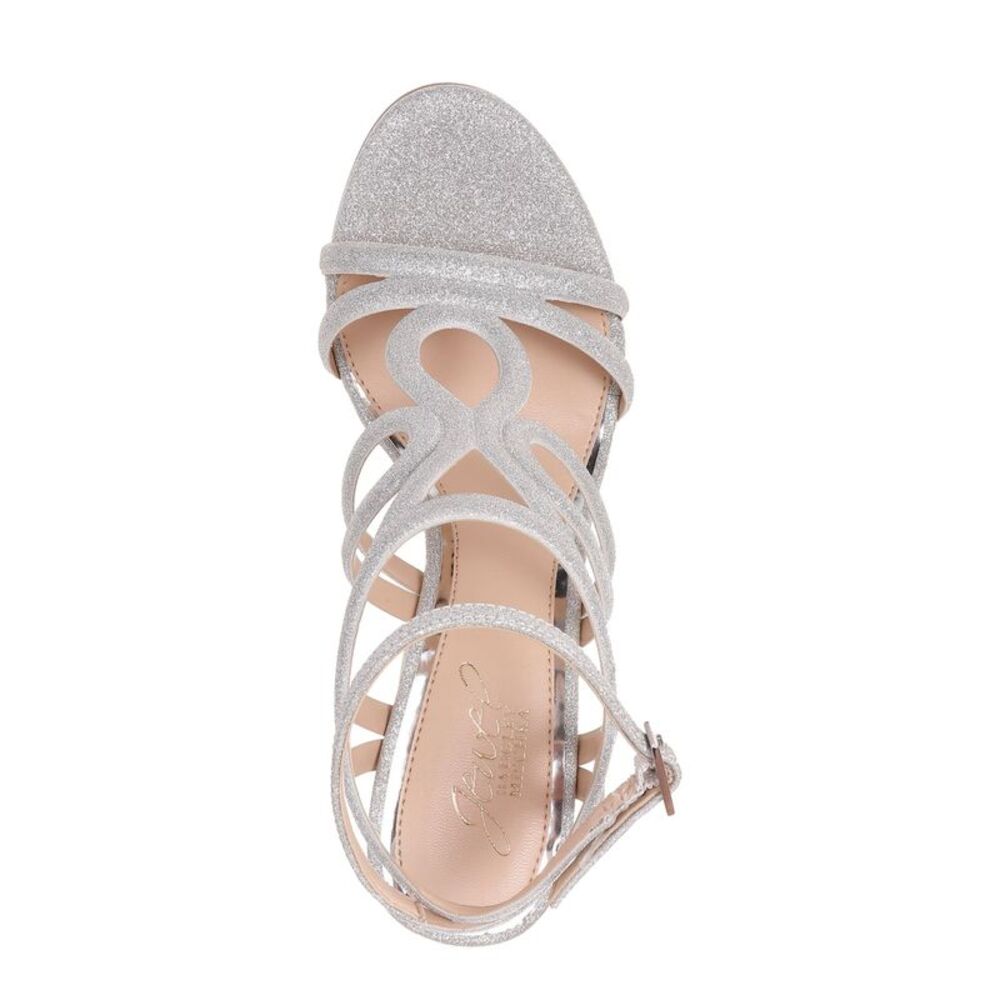 JEWEL BADGLEY MISCHKA Womens Silver Caged Glitter Shari Flare Slingback Sandal 9